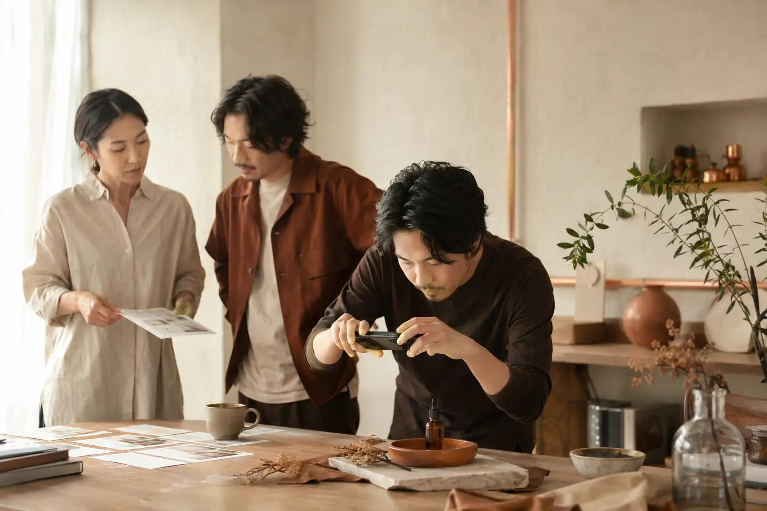 SNSの投稿を一緒に企画している様子